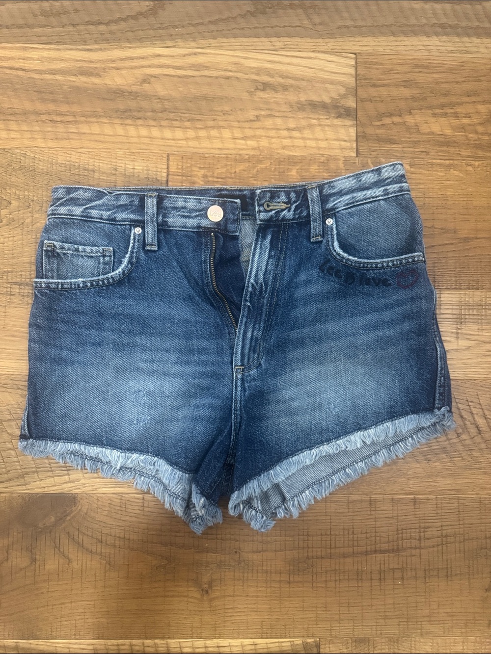 Lee Women's Blue Distressed Frayed Hem Denim Shorts